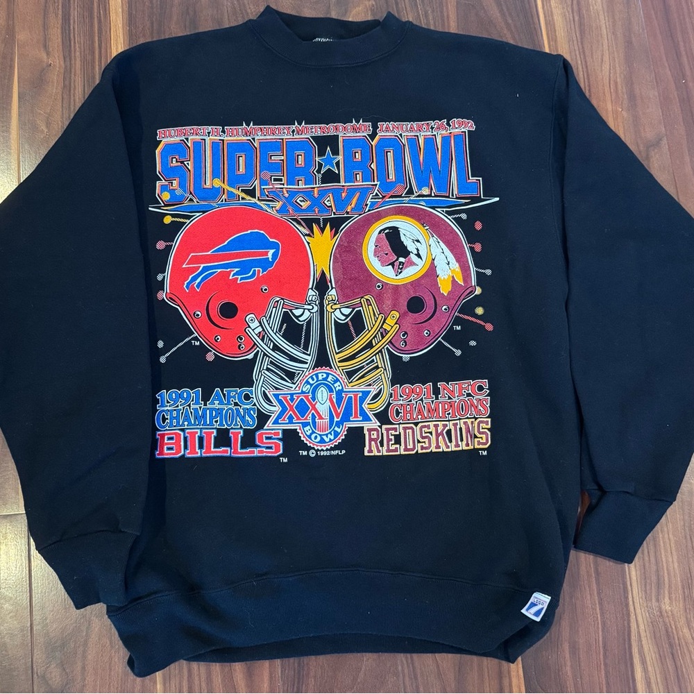 Vintage 1992 Logo 7 Super Bowl XXVI Crewneck- Bills vs Redskins- Made in the USA